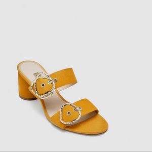 Zara Basic Mustard Suede Mules - Size 38
